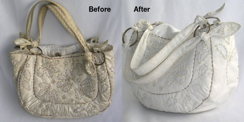 Beaded fabric purse before and after