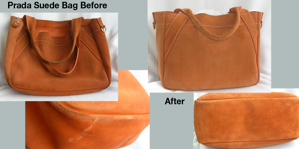 Prada Suede Bag before and after