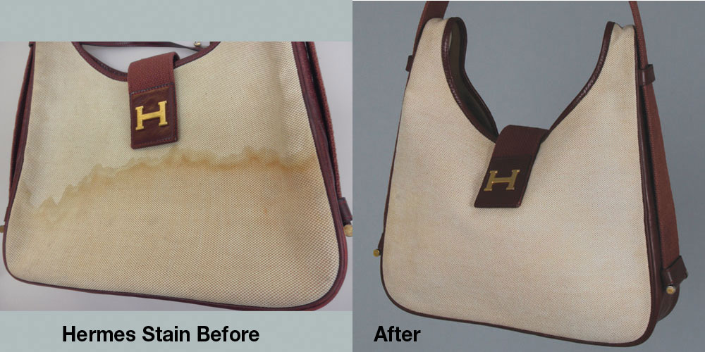 Hermes Fabric purse before and after