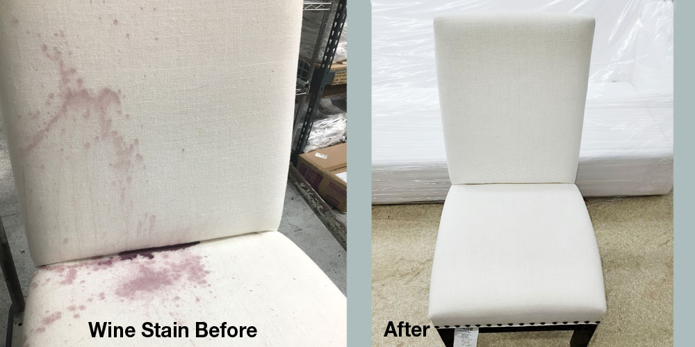Chair wine stain before and after