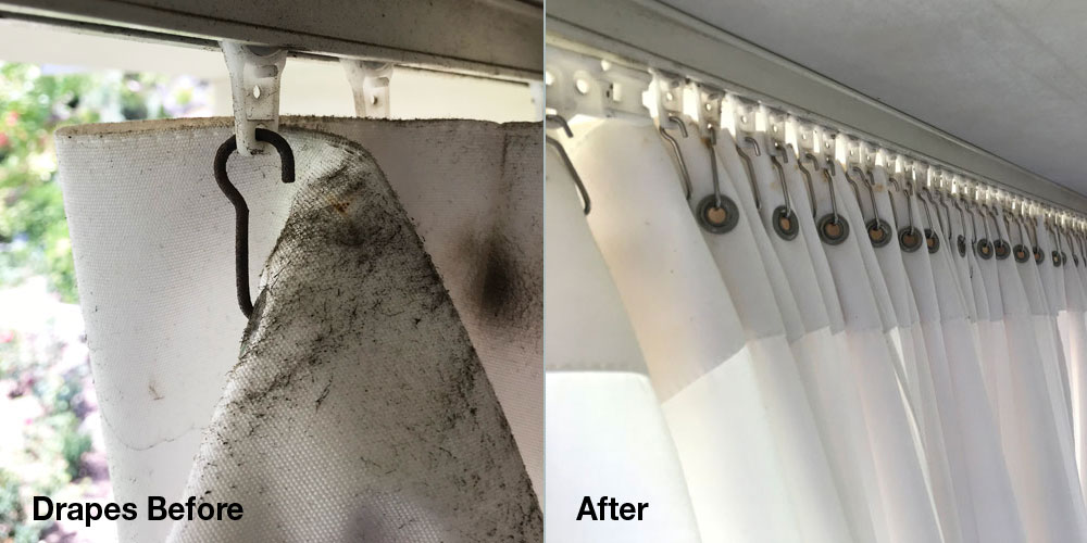 Drapery grime before and after