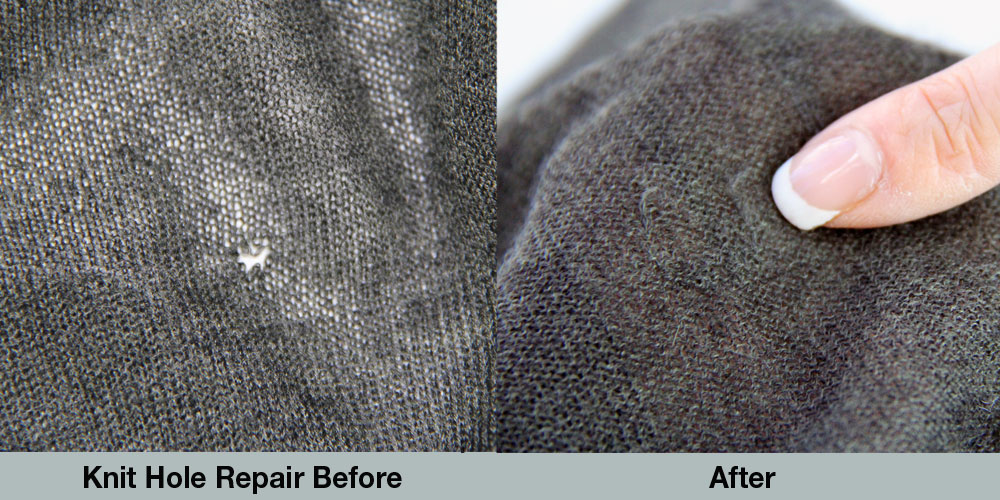 Knit hole repair before and after
