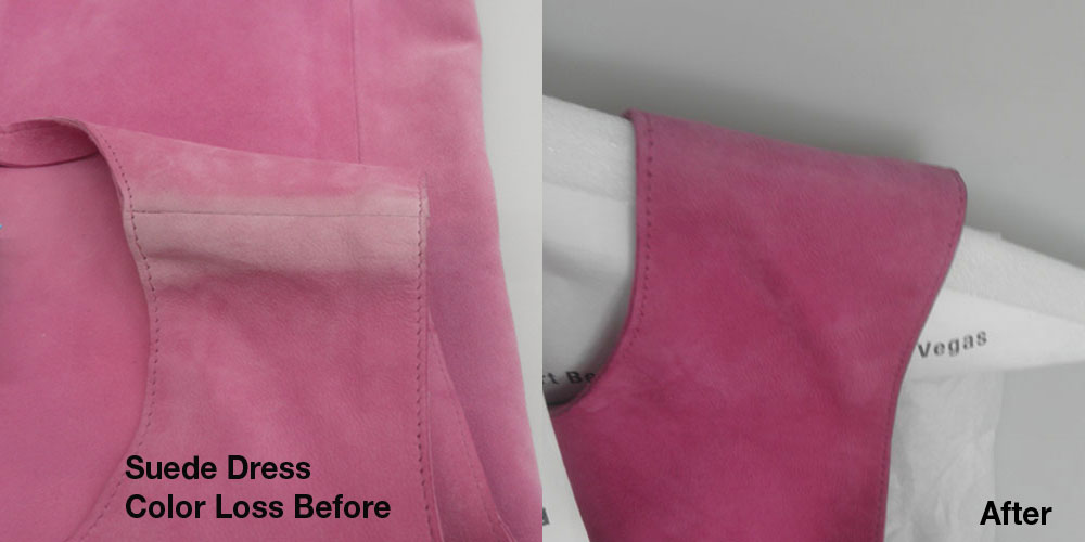 Fading on Suede dress before and after