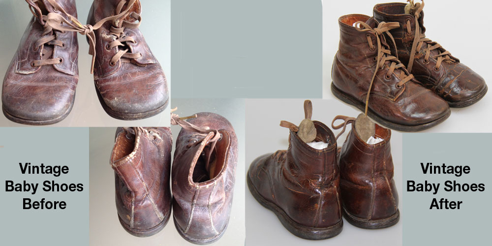Vintage baby shoes restoration